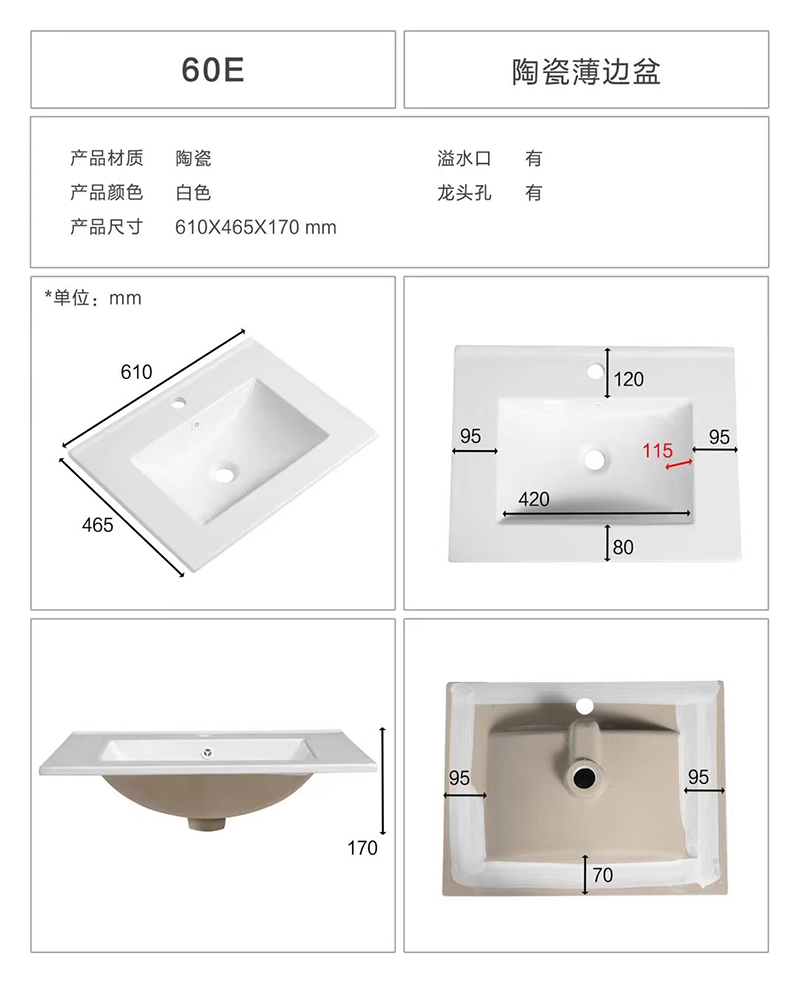 Thin side cabinet basin