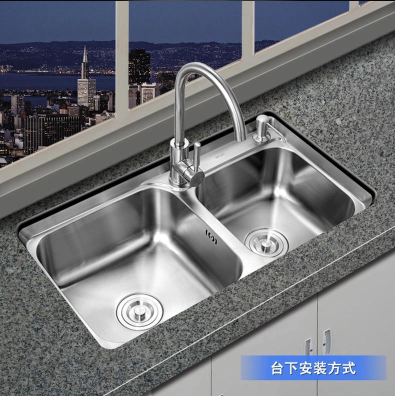 厨房304不锈钢水槽双槽加厚一体成型手工单水池洗碗洗菜盆洗手盆